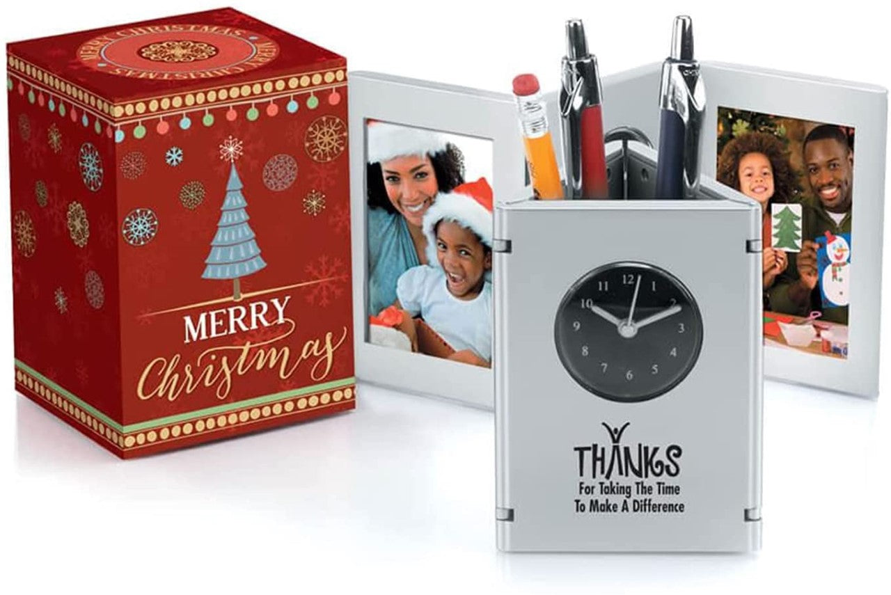 Tri-Fold Frame Clock & Caddy In Merry Christmas Gift Box for Mom, Wife, Family Gift, Present for Mom, Wife, Girlfriend, Grandma